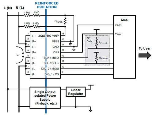Schema applicativo tipico del circuito integrato Allegro ACS37800