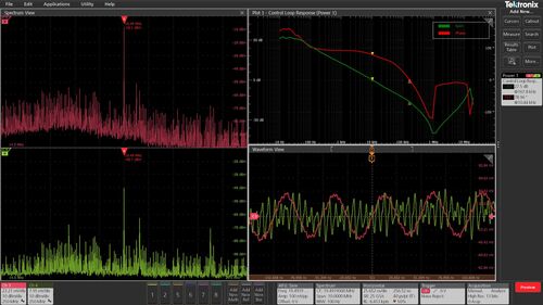Grafico di Bode (in alto a destra) con intervallo di sweep da 10 Hz a 20 MHz. 