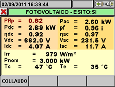 Esito collaudo impianto con SOLAR300N Esito collaudo impianto con SOLAR300N