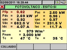 Esito collaudo impianto con SOLAR300N